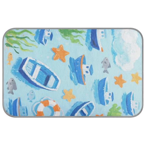 Lovely Blue Ship Sommer-Katzen-Kühlkissen, selbstkühlend, 96,5 x 58,4 cm, Haustier-Kühlkissen für Huhn, Reisen, waschbar, Esterilla Refrescante para perros M von voucong