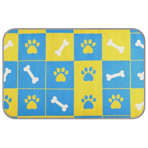 Sommer-Kühlkissen für Hunde, selbstkühlend, 96,5 x 58,4 cm, Motiv: Pfotenabdrücke, Knochen, Blau und Gelb Sommer-Kühlkissen für Hunde, selbstkühlend, 96,5 x 58,4 cm, Motiv: Pfotenabdrücke, Knochen, Blau und Gelb von voucong