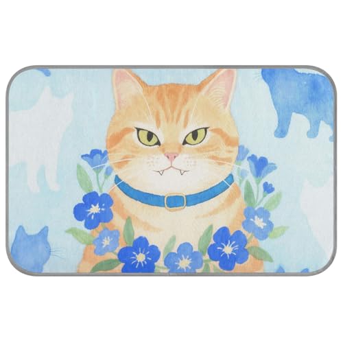 Sommerbetten mit Cartoon-Malerei, blaue Katze, selbstkühlend, 96,5 x 58,4 cm, kühlende Betten für Kaninchen, zum Schlafen, faltbar, Camas Frias Para Perros M von voucong