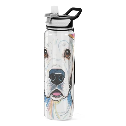 Sport-Trinkflasche mit niedlichem Cartoon-Motiv, Tritan, BPA-frei, auslaufsicher, ungiftig, mit Tragegurt, zum Wandern, waschbar, 907 ml, Weiß Sport-Trinkflasche mit niedlichem Cartoon-Motiv, Tritan, BPA-frei, auslaufsicher, ungiftig, mit Tragegurt, zum Wandern, waschbar, 907 ml, Weiß von voucong