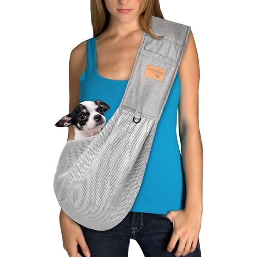vrbabies Hundetragetasche, atmungsaktives Netzgewebe, verstellbarer Gurt, Hundetragetasche, Hundetragetasche mit Tasche, freihändige Hundetragetaschen für Reisen im Freien (Hellgrau, Netz) von vrbabies