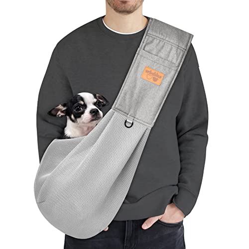 vrbabies Hundetragetasche,Hundetasche für Kleine Hunde und Andere Haustiere 5kg,Hundetragetuchtragetuch Hund Verstellbar Perfekt für Spaziergang,Aktivitäten Im Freien Ausflüge (Hellgrau Netz) von vrbabies