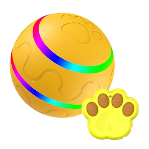 vreplrse Interaktiver und interessanter Hundeball, automatisch beweglicher rollender Ball mit LED Licht, interaktiver Welpen Haustierball, 3 Modi, Gelb von vreplrse
