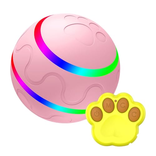 vreplrse Interaktiver und interessanter Hundeball, automatisch beweglicher rollender Ball mit LED Licht, interaktiver Welpen Haustierball, 3 Modi, Rosa von vreplrse