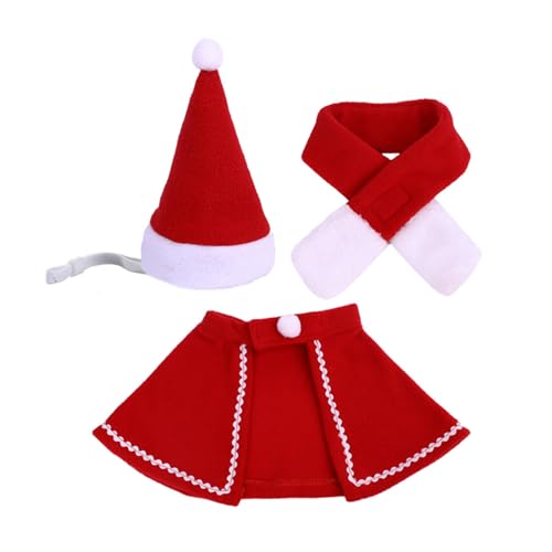 Lianxue Weihnachtsmütze mit Umhang und Schal für Katze, Weihnachtsfeier, Haustier, Hunde, hält warm, Winter-Cosplay-Zubehör von vsilay