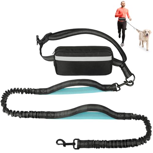 vsshe Joggingleine Hunde, Freihandleinen Hundeleine mit Verstellbarem Hüftgurt, Reflektierende Elastische Bauchgurt Hundeleine mit Dual Griffe für Spazieren Wandern Joggen(für alle Hunderassen)Schwarz von vsshe