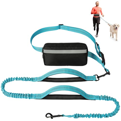 vsshe Joggingleine Hunde, Freihandleinen Hundeleine mit Verstellbarem Hüftgurt, Reflektierende Elastische Bauchgurt Hundeleine mit Dual Griffe für Spazieren Wandern Joggen(für alle Hunderassen) Blau von vsshe