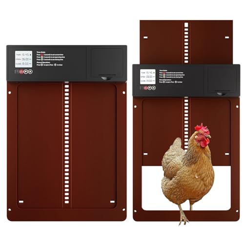 Waabose Automatische Hühnerklappe Batterie, Hühnertür Automatisch mit Wasserdicht Großes Display, Timer, Manuelle, Elektrische Hühnerklappe Automatisch, Intelligenter Einklemmschutz (Grau) von waabose