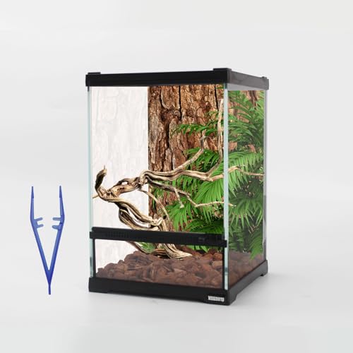 waazoorep Mini-Reptilien-Glas-Terrarium, 20,3 x 20,3 x 25,4 cm, Vollansicht mit Öffnung vorne, Amphibien, Gehege, Lebensraum für Leopard, Gecko, Vogelspinne, junge Eidechse, Einsiedler, Krabbe, von waazoorep