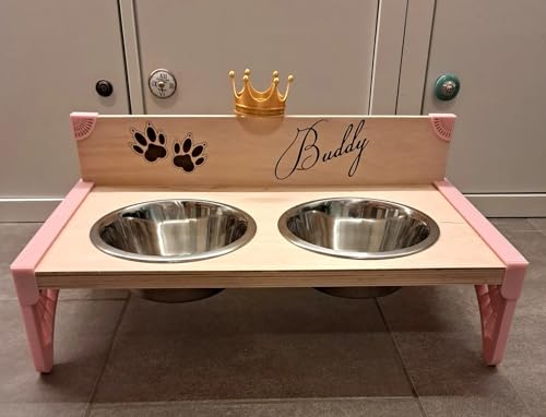 individuelle Hundebar, personalisierbare Fressstelle (rosa mit Krone) von wagLAS