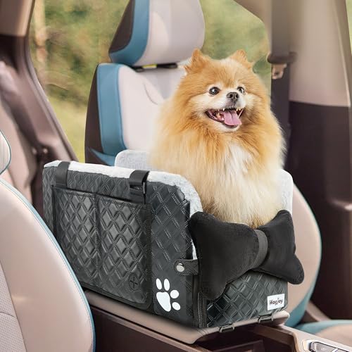 Wagjoy Mittelkonsole Hund Autositz für kleine Hunde & Katzen, Haustier Autositz für Fahrzeuge, stilvolles Karomuster, umwandelbar in Handtasche oder Umhängetasche, Kühl- & Heizkissen für Komfort von wagjoy