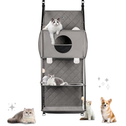 Hängender Kratzbaum - Tür montiert Climber Katze Wand Katze Hängematte für Indoor, Hanging/erhöhte Bett - 4 Geschichte mit abnehmbaren Kissen, Ball Spielzeug und Rollolo Katzenmöbel Hängender Kratzbaum - Tür montiert Climber Katze Wand Katze Hängematte für Indoor, Hanging/erhöhte Bett - 4 Geschichte mit abnehmbaren Kissen, Ball Spielzeug und Rollolo Katzenmöbel von wakytu