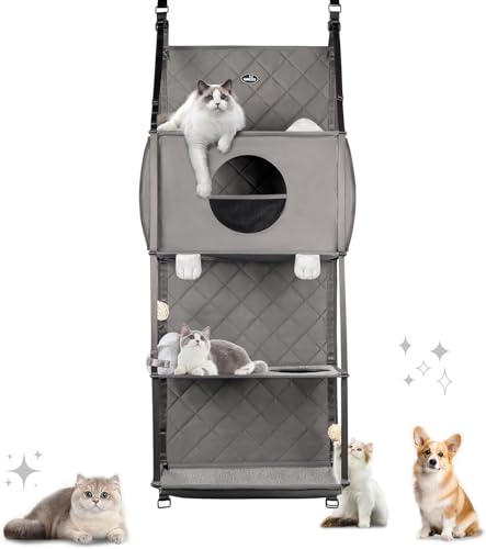 Kratzbaum zum Aufhängen, Türmontage, Kletterer, Katze, Wand, Katzenhängematte für den Innenbereich, hängend/erhöhtes Bett, 4 Stockwerke mit abnehmbarem Kissen, Rollo und Ballspielzeug Kratzbaum zum Aufhängen, Türmontage, Kletterer, Katze, Wand, Katzenhängematte für den Innenbereich, hängend/erhöhtes Bett, 4 Stockwerke mit abnehmbarem Kissen, Rollo und Ballspielzeug von wakytu