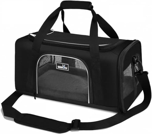 Wakytu Reisetasche Flugzeug Transportbox für Katze Kleine Hund Transporttasche für Haustiere Faltbare Hundetransportbox Katzentransportbox Hundetragetasche Hundebox Auto Atmungsaktive Hundetasche von wakytu