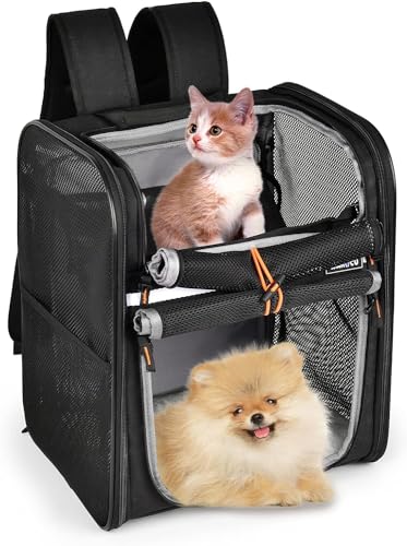 Wakytu Haustier-Rucksack-Tragetasche, Faltbarer Haustier-Rucksack mit Hängematte für kleine Hunde und Katzen, tragbar, atmungsaktiv, zusammenklappbar, mit innerem Sicherheitsgurt für Welpen, Reisen, von wakytu