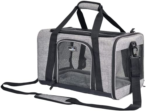 Wakytu Transportbox für Katze Hund, Transporttasche für Haustiere, Faltbare Hundetransportbox Katzentransportbox, Hundetragetasche, Hundebox Auto, Atmungsaktive Hundetasche, Grau von wakytu