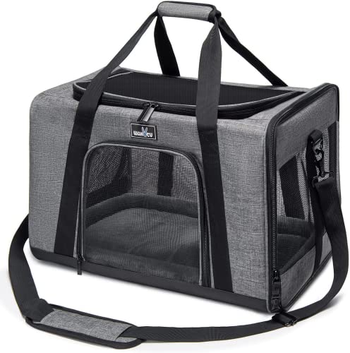 Wakytu Transportbox für Katze Hund, Transporttasche für Haustiere, Faltbare Hundetransportbox Katzentransportbox, Hundetragetasche, Hundebox Auto, Atmungsaktive Hundetasche, Grau von wakytu
