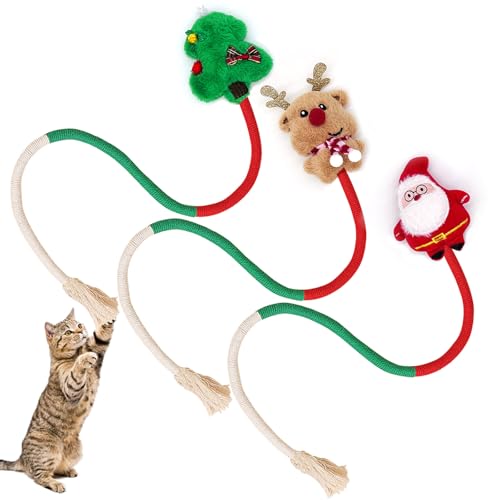 wavepow Weihnachten Katzenminze Spielzeug, Baumwollseil Katzenspielzeug, Zahnkauspielzeug für Indoor-Katzen, Zahnreinigungsspielzeug für Kätzchen, Angstlindernde Katzenminze Spielzeug für Katzen (67 von wavepow