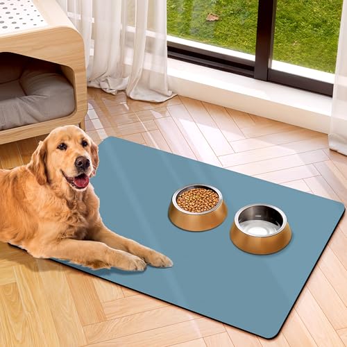 Hundenapfmatte für Wasser und Futter, schnell trocknend, wasserabsorbierende Matte, rutschfest, Hundezubehör, Haustier-Füttermatte, Marineblau, 43,2 x 63,3 cm von weesire