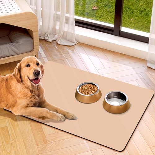 Hundenapfmatte für Wasser und Futter, schnell trocknend, wasserabsorbierende Matte, rutschfest, Hundezubehör, Haustier-Füttermatte, Taupe, 30,5 x 48,3 cm von weesire