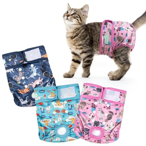 Wegreeco Katzenwindeln, Katzenwindeln für männliche und weibliche Inkontinenz, wiederverwendbar, verstellbar, hochsaugfähig, 3 Stück, Größe M Wegreeco Katzenwindeln, Katzenwindeln für männliche und weibliche Inkontinenz, wiederverwendbar, verstellbar, hochsaugfähig, 3 Stück, Größe M von wegreeco