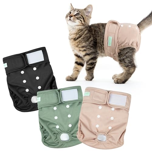 Wegreeco Katzenwindeln, Katzenwindeln für männliche und weibliche Inkontinenz, wiederverwendbar, verstellbar, hochsaugfähig (3 Stück, klein) von wegreeco