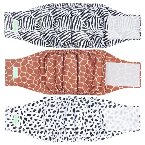wegreeco Abwaschbares Bauchband für männliche Hunde (stilvolles Muster) – 3 Stück – waschbare Hundewindeln für männliche Hunde (Zebra, Giraffe, gepunktet, S) von wegreeco
