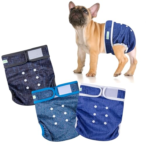 wegreeco Frenchie Hundewindeln für Damen, ohne Schwanzloch, waschbar, für französische Welpen, Bulldoggen, Hündinnen für Periodenhitze (Jeans, Größe M) von wegreeco