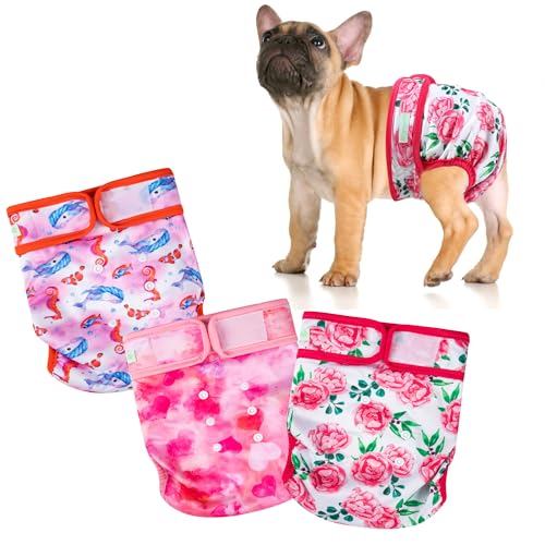 wegreeco Frenchie Hundewindeln für Damen, ohne Schwanzloch, waschbar, für französische Welpen, Bulldoggen, Hündinnen für Periodenhitze (Ozean der Blumen), Größe M von wegreeco