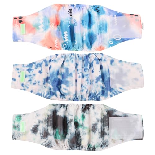 wegreeco Waschbares Bauchband für männliche Hunde (stilvolles Muster) – 3 Stück – waschbare Bauchwickel für männliche Hunde, Hundewindeln für Rüden (Batik, Tinte, mittel) von wegreeco