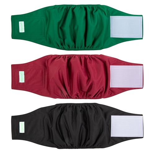 wegreeco Waschbares Bauchband für männliche Hunde (stilvolles Muster) – 3 Stück – waschbare Bauchwickel für männliche Hunde, Hundewindeln für männliche Hunde, Burgunderrot, Schwarz, Jade, Größe M von wegreeco