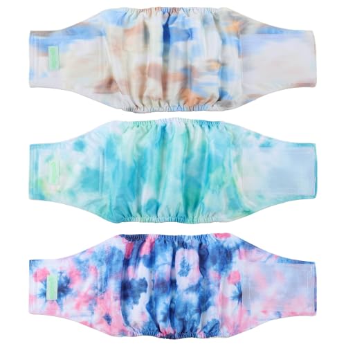 wegreeco Waschbares Bauchband für männliche Hunde (stilvolles Muster) – 3 Stück – waschbare Bauchwickel für männliche Hunde, Hundewindeln für männliche Hunde (Batik, Himmelblau, Größe M) von wegreeco
