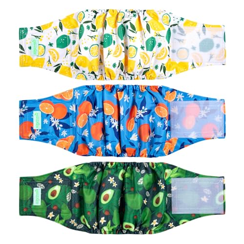 wegreeco Waschbares Bauchband für männliche Hunde (stilvolles Muster) – 3 Stück – waschbare Bauchwickel für männliche Hunde, Hundewindeln für männliche Hunde (Obst, groß) von wegreeco