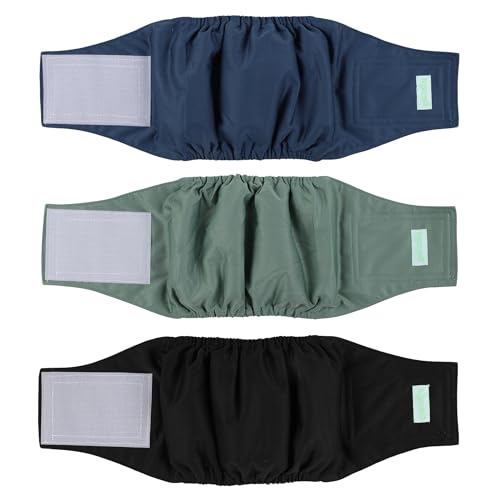 wegreeco Waschbares Bauchband für männliche Hunde (stilvolles Muster) – 3 Stück – waschbare Bauchwickel für männliche Hunde, Hundewindeln für männliche Hunde (blau, grün, schwarz, groß) von wegreeco