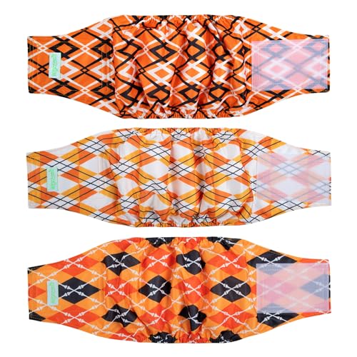 wegreeco Waschbares Bauchband für männliche Hunde (stilvolles Muster) – 3 Stück – waschbare Bauchwickel für männliche Hunde, Hundewindeln für männliche Hunde (gelb, geometrisch, mittel) von wegreeco