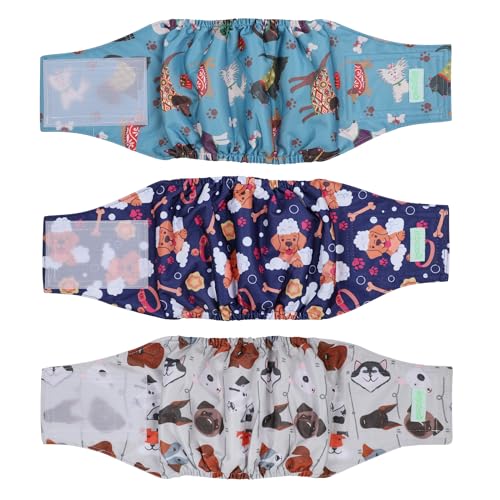 wegreeco Waschbares Bauchband für männliche Hunde (stilvolles Muster) – 3 Stück – waschbare Bauchwickel für männliche Hunde, Hundewindeln für männliche Hunde (schöne Hunde, Größe M) von wegreeco