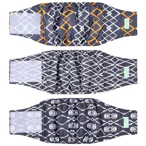 wegreeco Waschbares Bauchband für männliche Hunde (stilvolles Muster) – 3 Stück – waschbare Bauchwickel für männliche Hunde, Hundewindeln für männliche Hunde (schwarz, geometrisch, groß) von wegreeco