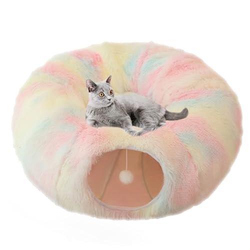 Donut-Katzentunnel,Donut-Tunnelbett für Katzen - Katzenhöhle Donut Rundes Spielzeug,Waschbarer Katzentunnel für Kaninchen, Frettchen, Welpen, zusammenklappbarer Katzendonut mit Plüschball Weiting von weiting
