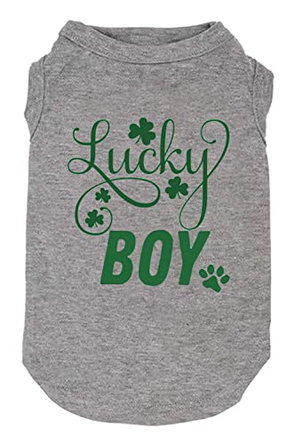 Dog Apparel Lucky Boy Letter Print Clover Shirts für kleine große Hunde Weste Welpen Geschenk St. Patrick's Day Kostüm (Groß, Grau01) von weokwock