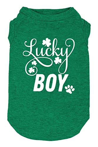 Dog Apparel Lucky Boy Letter Print Clover Shirts für kleine große Hunde Weste Welpen Geschenk St. Patrick's Day Kostüm (Medium, Green01) von weokwock