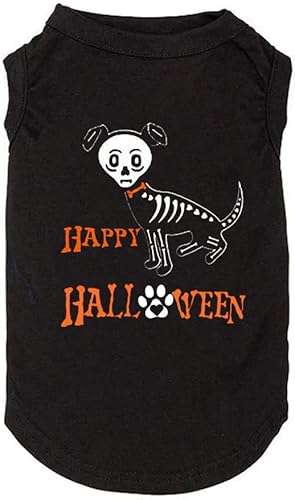 Halloween Hundekleidung, lustiges Kürbis-T-Shirt, niedlicher Geister-Hundeknochen-Druck, Hemd für kleine und große Hunde, Welpen, Herbstgeschenk (Größe XL, Schwarz-3) von weokwock