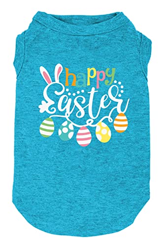 Happy Easter Shirts für Hund Lustige Druckweste für Kleine Mittlere Große Hunde Weiche und Leichte T Shirts Geschenk für Welpen (Klein, Blau) von weokwock