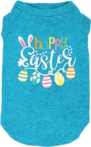 Happy Easter Shirts für Hunde, lustiger Aufdruck, Weste für kleine, mittelgroße und große Hunde, weich und leicht, Geschenk für Welpen (EA-Blau, Größe XS) von weokwock