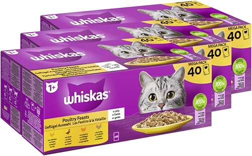WHISKAS® Portionsbeutel Multipack 1+ Geflügel Auswahl in Gelee 3 x 40 x 85g von whiskas
