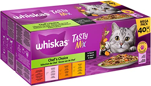 WHISKAS 1+ Katzenfutter nass - ab 1 Jahr - 40x85g Portionsbeutel - Katzennassfutter in Sauce – Hochwertiges Nassfutter für Katzen - Großpackung WHISKAS 1+ Katzenfutter nass - ab 1 Jahr - 40x85g Portionsbeutel - Katzennassfutter in Sauce – Hochwertiges Nassfutter für Katzen - Großpackung von whiskas