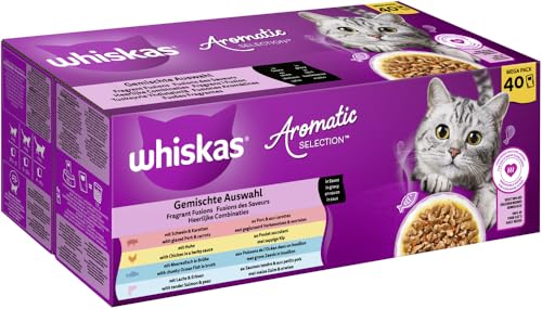 WHISKAS Aromatic Selection Multipack Katzennassfutter 1+, 40x85g - 4 Geschmacksrichtungen: Schwein, Huhn, Lachs, Meeresfisch in Sauce WHISKAS Aromatic Selection Multipack Katzennassfutter 1+, 40x85g - 4 Geschmacksrichtungen: Schwein, Huhn, Lachs, Meeresfisch in Sauce von whiskas