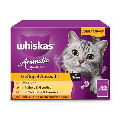 WHISKAS Aromatic Selection Multipack Portionsbeutel 1+ Geflügel Auswahl 4 Varietäten Huhn, Ente, Truthahn, Wild in Sauce 4x12x85g WHISKAS Aromatic Selection Multipack Portionsbeutel 1+ Geflügel Auswahl 4 Varietäten Huhn, Ente, Truthahn, Wild in Sauce 4x12x85g von whiskas