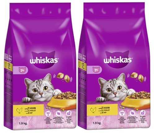 WHISKAS Beutel Katzenfutter Trockenfutter (2X 1900g, Senior mit Huhn) von whiskas