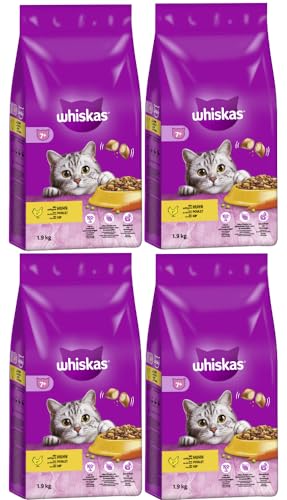 WHISKAS Beutel Katzenfutter Trockenfutter (4X 1900g, Huhn, 7+) von whiskas