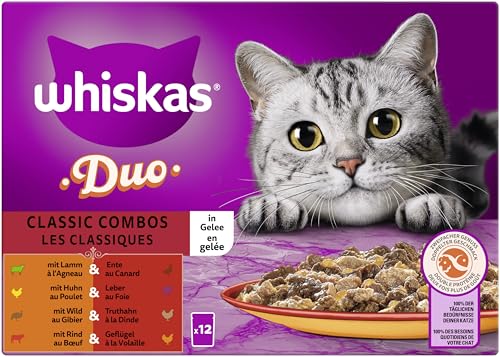 WHISKAS Duo Nassfutter Portionsbeutel Multipack, Classic Combo in Gelee, 12 x 85g von whiskas